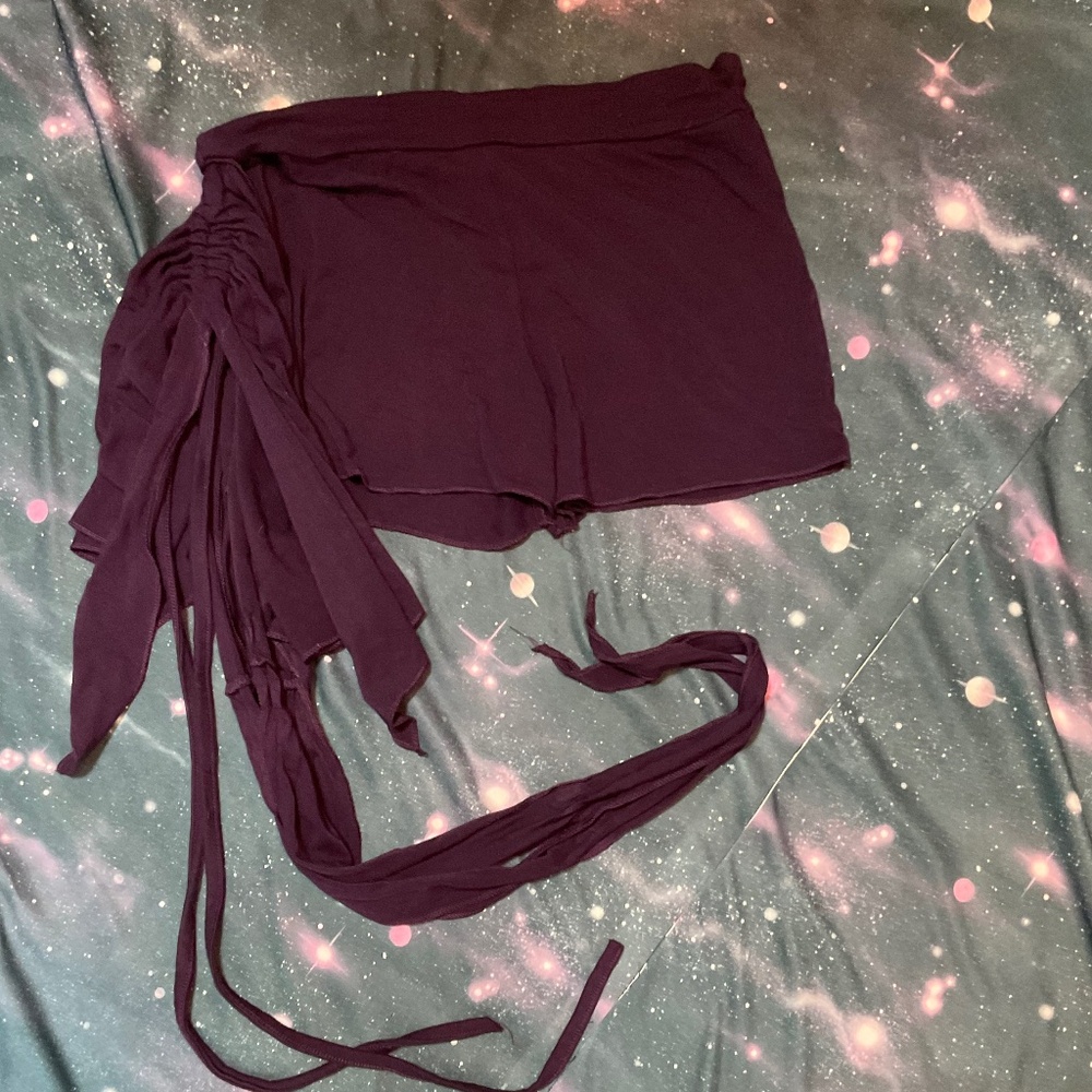 Umba festival deep plum stretch shorts with partial skirt - Picture 5 of 14